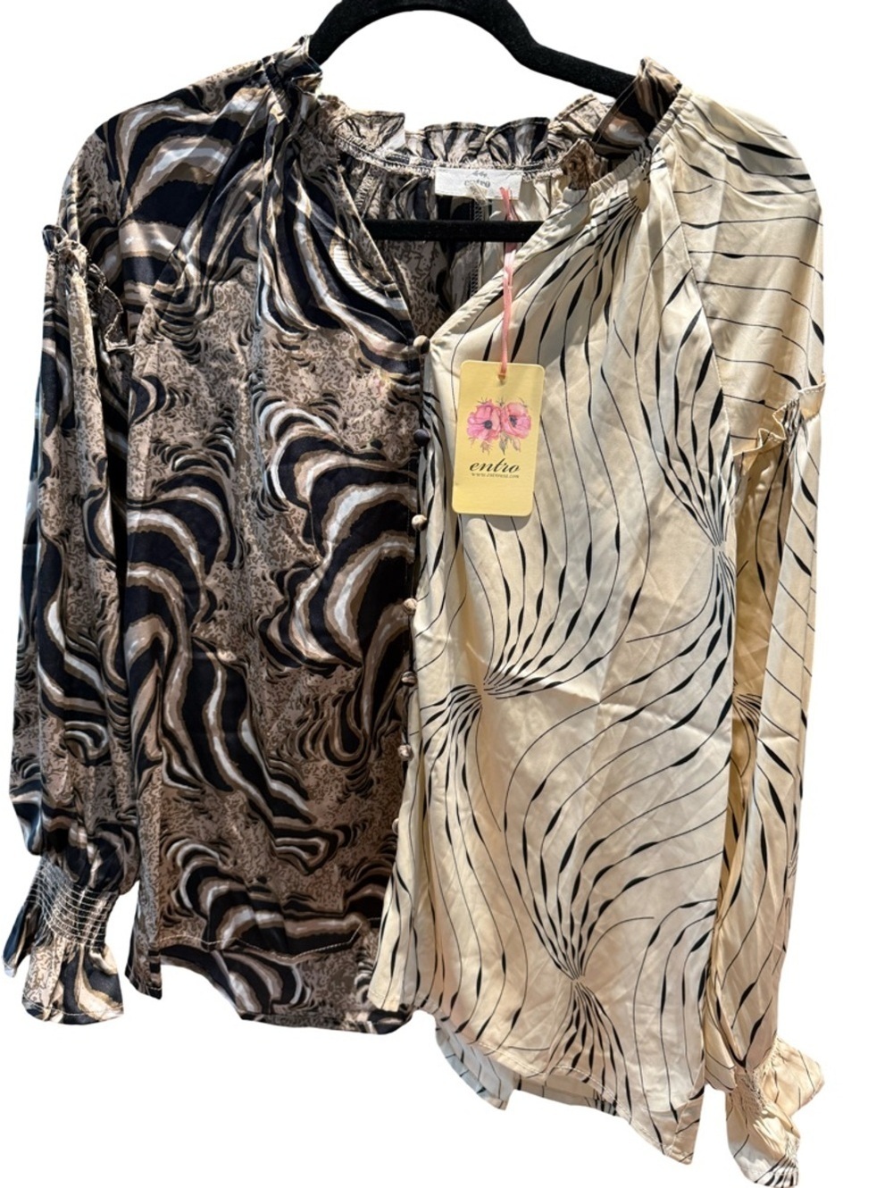 entro Two-Tone Swirl Print Button-Front Blouse - Cream & Black